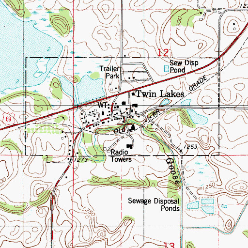 Topographic Map of Twin Lakes, MN