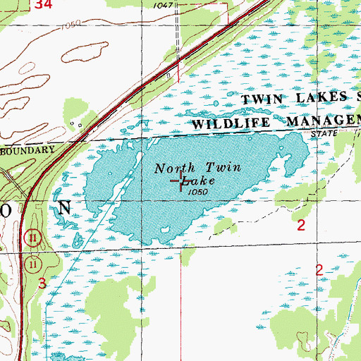 Topographic Map of Twin Lakes, MN