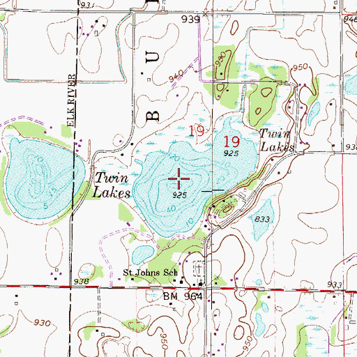 Topographic Map of Twin Lakes, MN