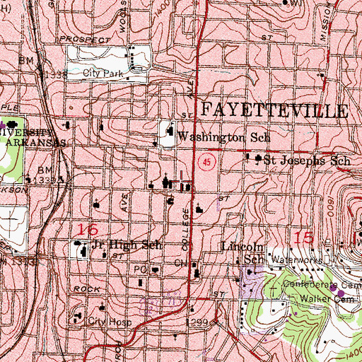 Topographic Map of First Baptist Church, AR