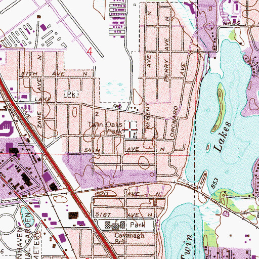 Topographic Map of Twin Oaks Park, MN