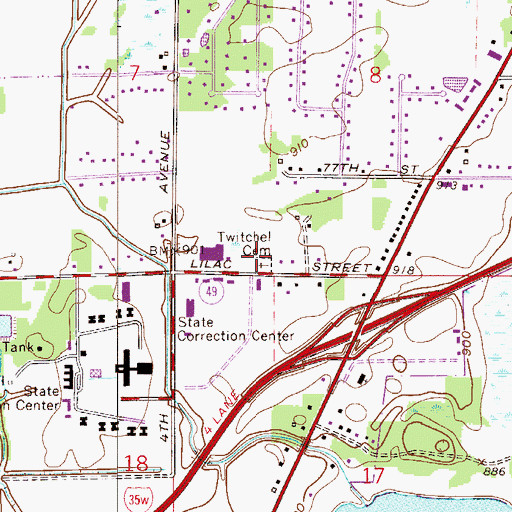 Topographic Map of Twitchell Cemetery, MN