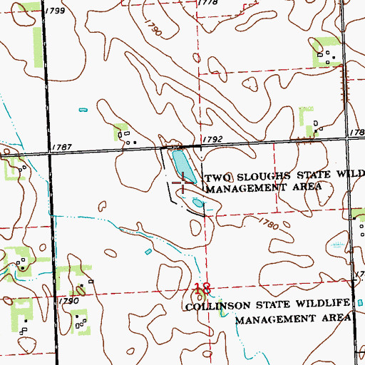 Topographic Map of Two Sloughs State Wildlife Management Area, MN