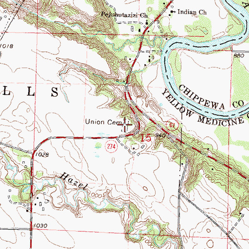 Topographic Map of Union Cemetery, MN