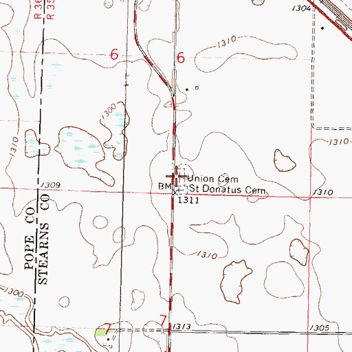 Topographic Map of Union Cemetery, MN