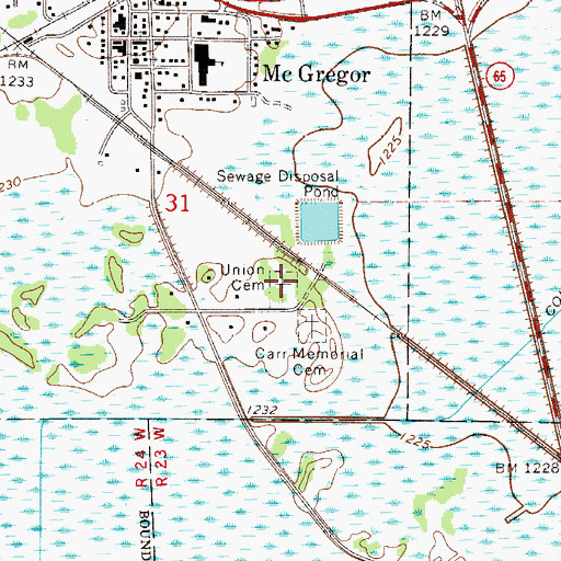 Topographic Map of Union Cemetery, MN