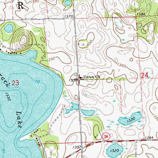 Topographic Map of Union Church, MN