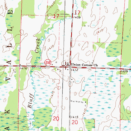 Topographic Map of Union Corner Church, MN