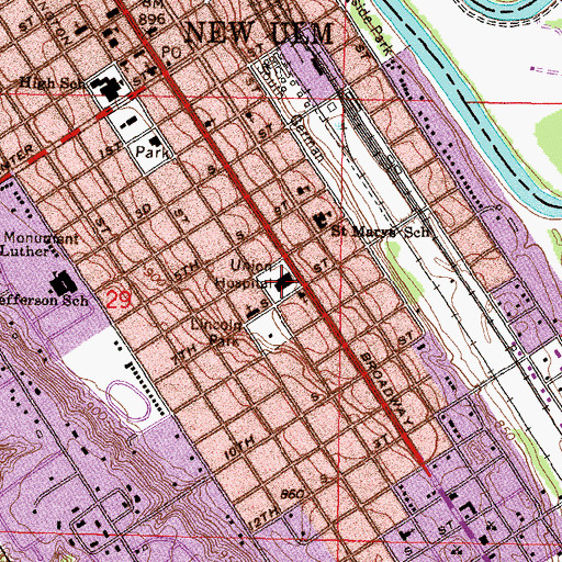 Topographic Map of Union Hospital, MN