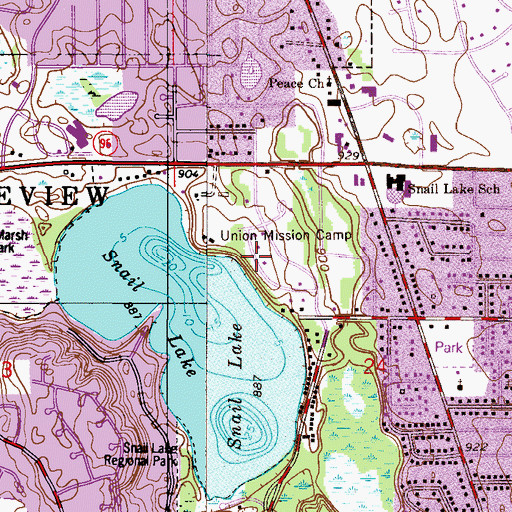 Topographic Map of Union Mission Camp, MN