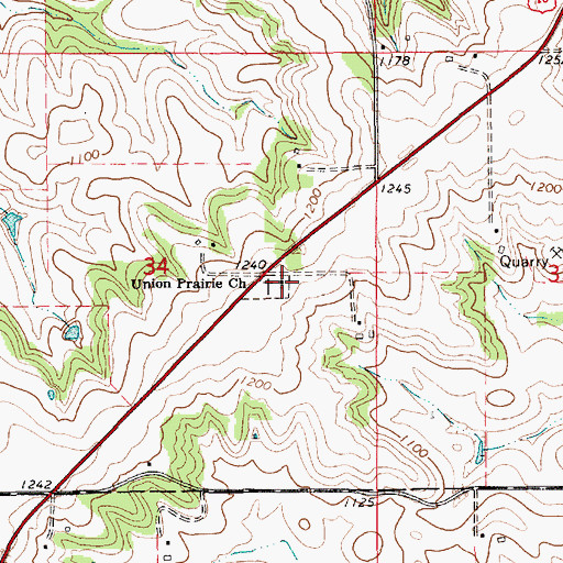 Topographic Map of Union Prairie Church, MN