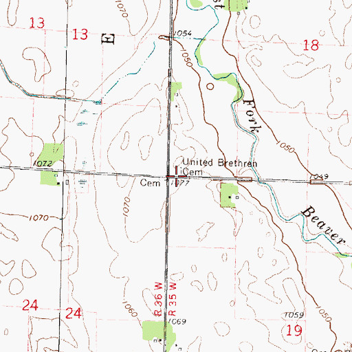 Topographic Map of United Brethren Cemetery, MN