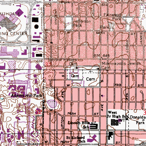 Topographic Map of United Hebrew Brotherhood Cemetery, MN