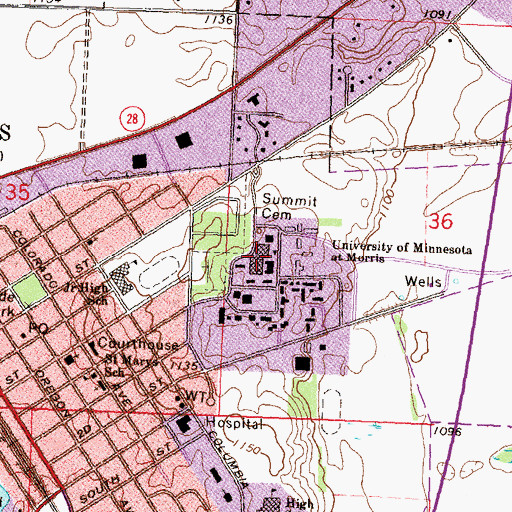 Topographic Map of University of Minnesota at Morris, MN