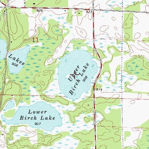 Topographic Map of Upper Birch Lake, MN
