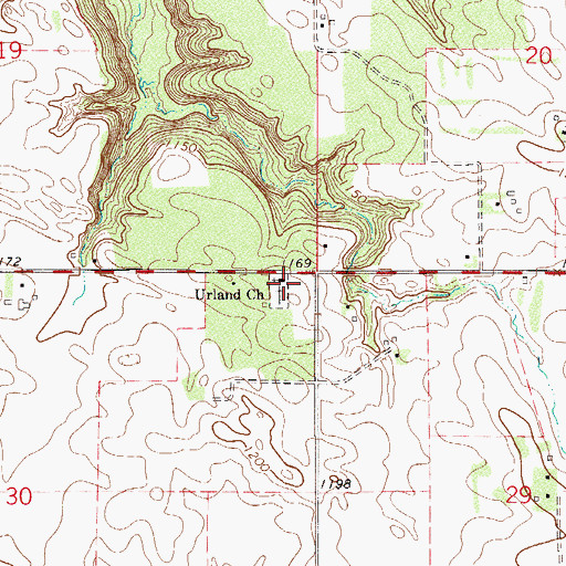Topographic Map of Urland Church, MN