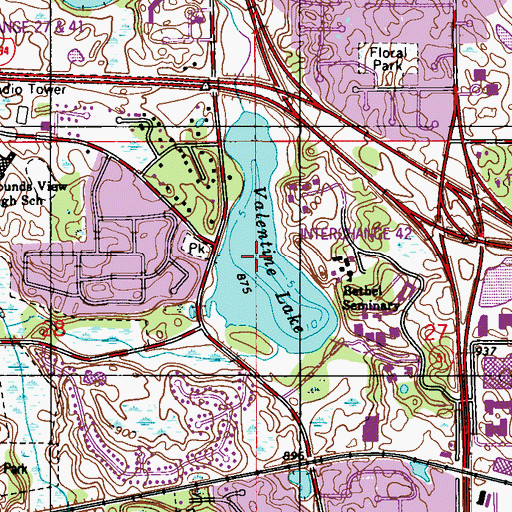 Topographic Map of Valentine Lake, MN