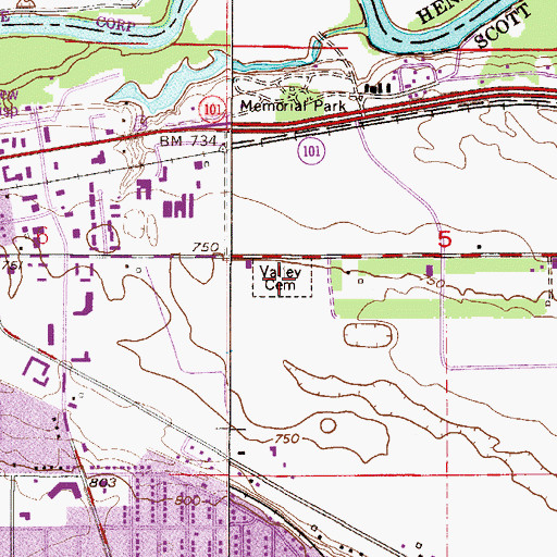 Topographic Map of Valley Cemetery, MN