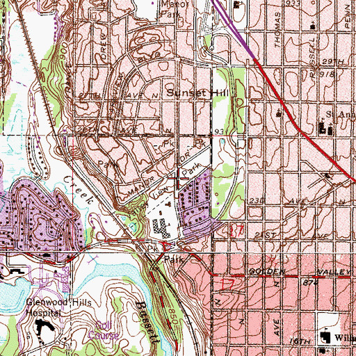 Topographic Map of Valley View Park, MN
