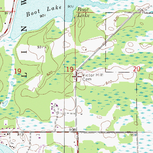Topographic Map of Victor Hill Cemetery, MN