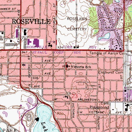 Topographic Map of Victoria School, MN