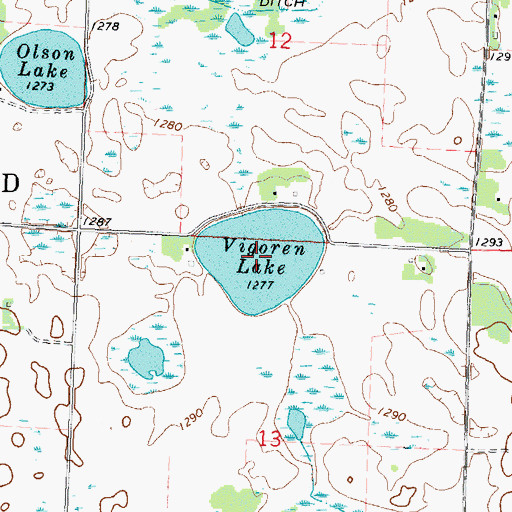 Topographic Map of Vigoren Lake, MN