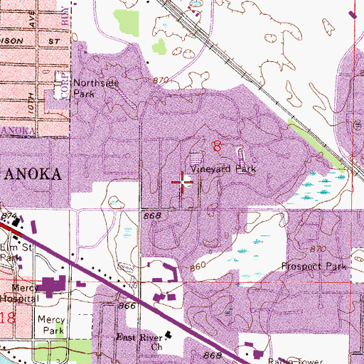 Topographic Map of Vineyard Park, MN
