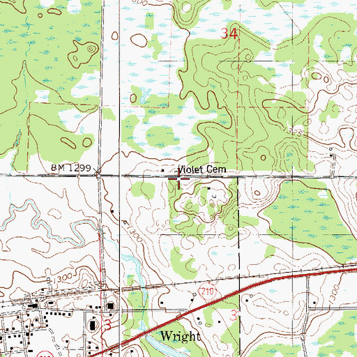 Topographic Map of Violet Cemetery, MN