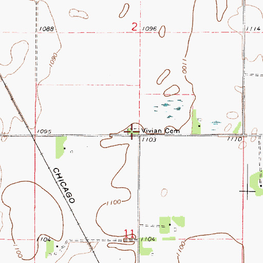 Topographic Map of Vivian Cemetery, MN