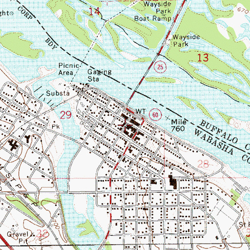Topographic Map of Wabasha, MN