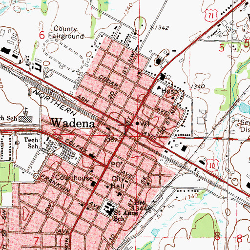 Topographic Map of Wadena, MN