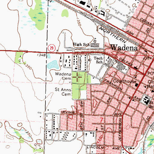 Topographic Map of Wadena Cemetery, MN