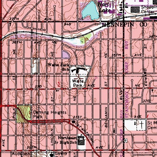 Topographic Map of Waite Park, MN