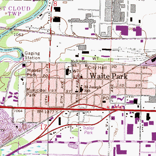 Topographic Map of Waite Park, MN