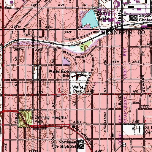 Topographic Map of Waite Park Community School, MN