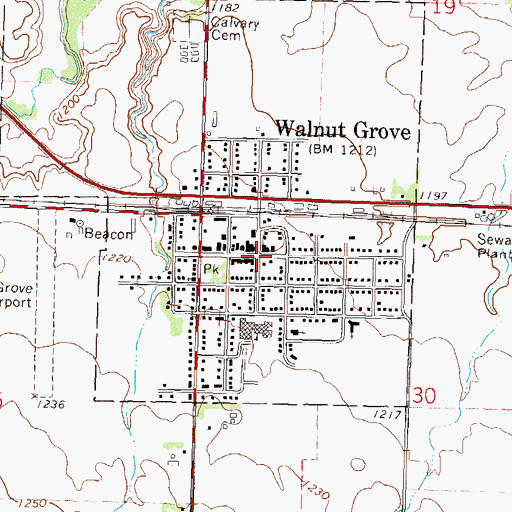 Topographic Map of Walnut Grove, MN