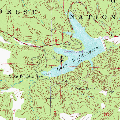 Topographic Map of Lake Wedington Recreation Area, AR