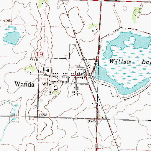 Topographic Map of Wanda, MN