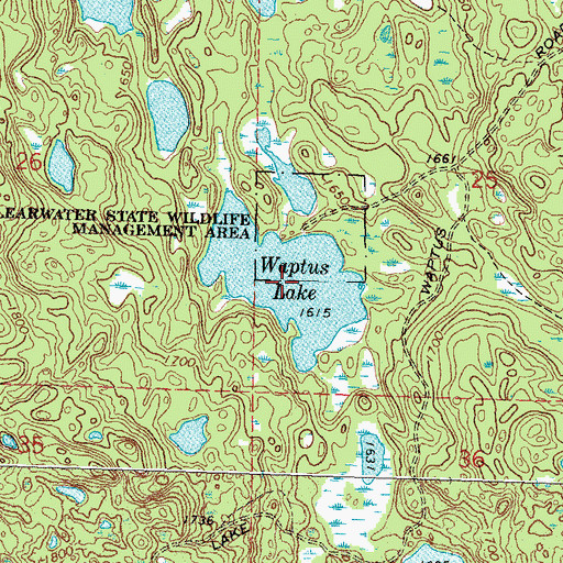 Topographic Map of Waptus Lake, MN
