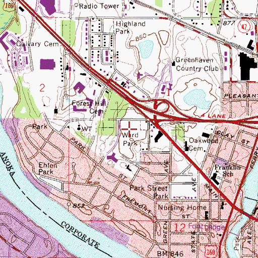 Topographic Map of Ward Park, MN