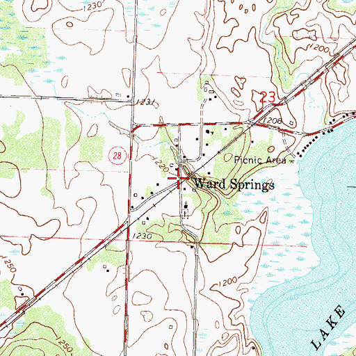 Topographic Map of Ward Springs, MN