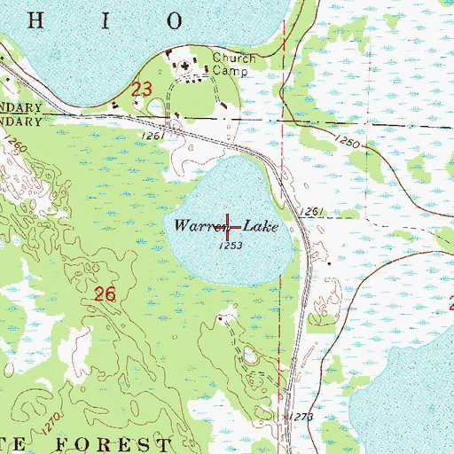Topographic Map of Warren Lake, MN