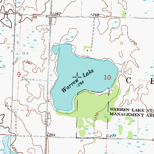 Topographic Map of Warren Lake, MN