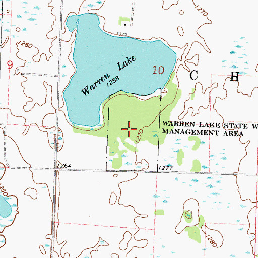 Topographic Map of Warren Lake State Wildlife Management Area, MN