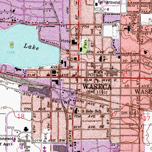 Topographic Map of Waseca, MN