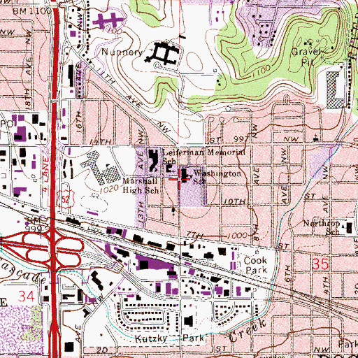 Topographic Map of Washington School, MN