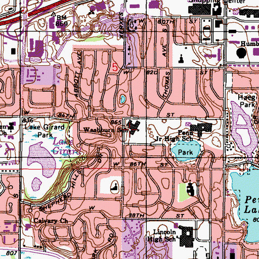 Topographic Map of Washburn Elementary School, MN