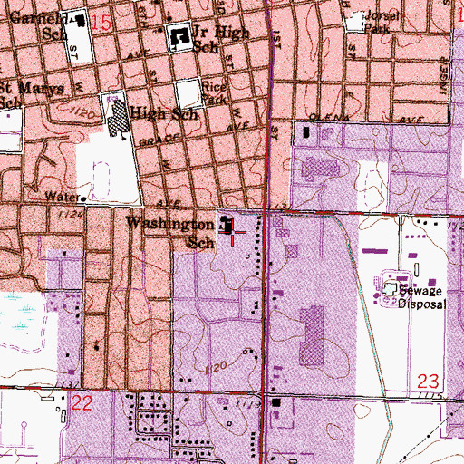 Topographic Map of Washington School, MN