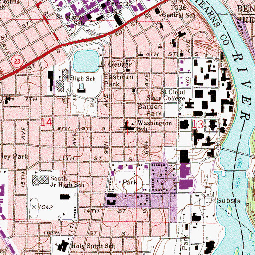 Topographic Map of Washington School, MN
