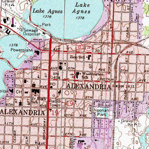 Topographic Map of Washington School, MN